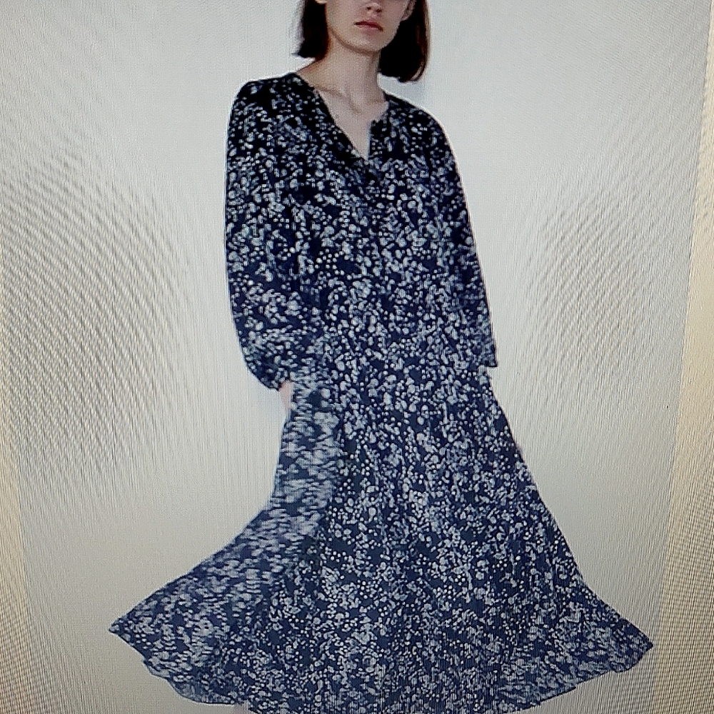 Zara Black & White Floral Peasant Style Midi Dress / Size Small